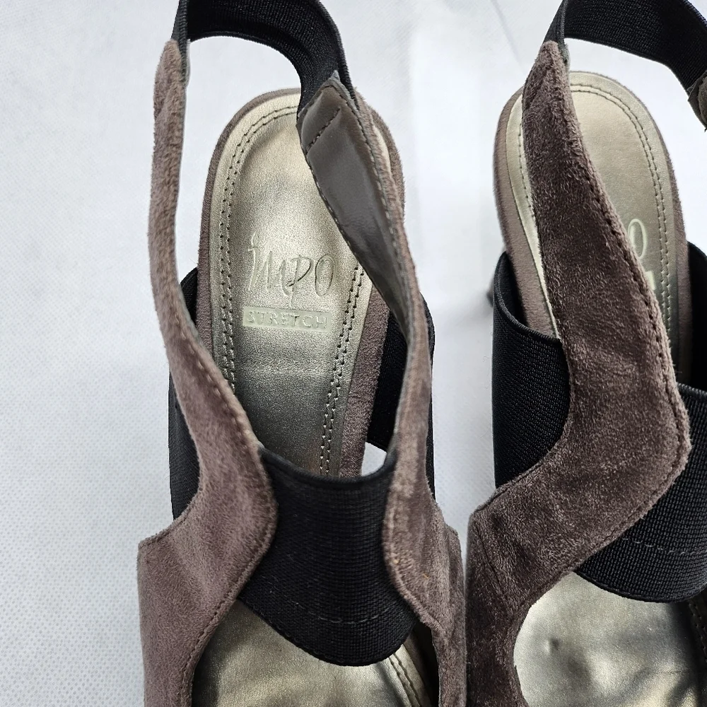 Impo Stretch Tanzie Grey Suede 3.5in Slingback Heels Size 8.5